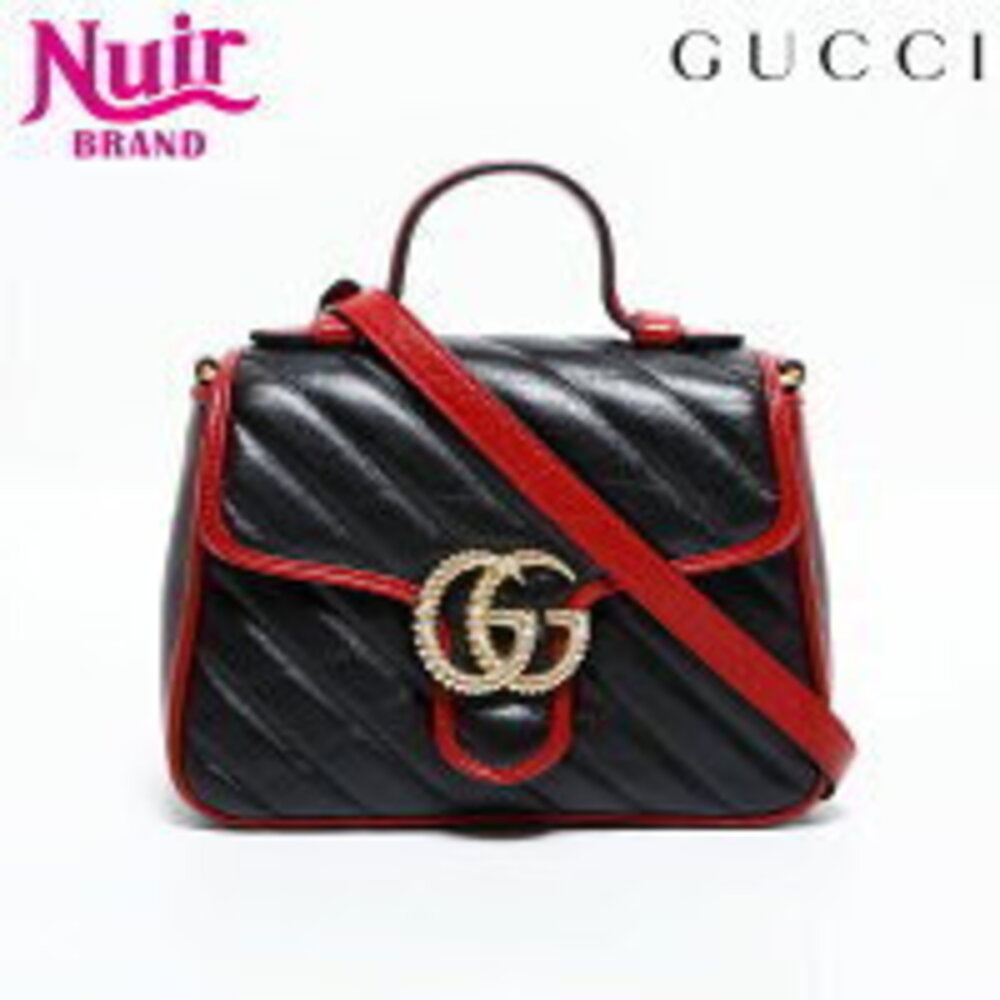 Gucci GG Marmont Top Handle Leather Handbag Black
